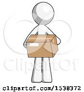 Poster, Art Print Of White Design Mascot Man Holding Box Sent Or Arriving In Mail
