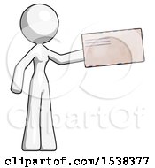 Poster, Art Print Of White Design Mascot Woman Holding Large Envelope
