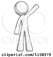 White Design Mascot Man Waving Emphatically With Left Arm