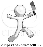 White Design Mascot Man Psycho Running With Meat Cleaver