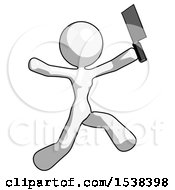 White Design Mascot Woman Psycho Running With Meat Cleaver