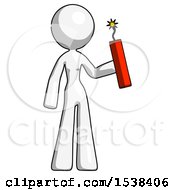 White Design Mascot Woman Holding Dynamite With Fuse Lit