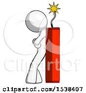 Poster, Art Print Of White Design Mascot Man Leaning Against Dynimate Large Stick Ready To Blow