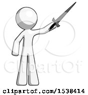 Poster, Art Print Of White Design Mascot Man Holding Sword In The Air Victoriously