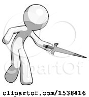 Poster, Art Print Of White Design Mascot Man Sword Pose Stabbing Or Jabbing