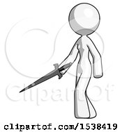 Poster, Art Print Of White Design Mascot Woman With Sword Walking Confidently