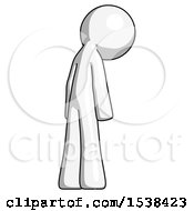 Poster, Art Print Of White Design Mascot Man Depressed With Head Down Back To Viewer Right