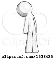 Poster, Art Print Of White Design Mascot Man Depressed With Head Down Back To Viewer Left