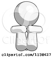 White Design Mascot Man Sitting With Head Down Facing Forward