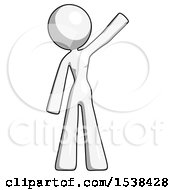 White Design Mascot Woman Waving Emphatically With Left Arm