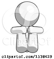 White Design Mascot Woman Sitting With Head Down Facing Forward