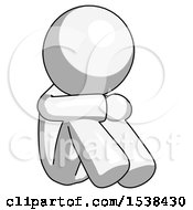 White Design Mascot Man Sitting With Head Down Facing Angle Right