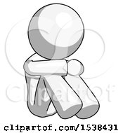 White Design Mascot Woman Sitting With Head Down Facing Angle Right