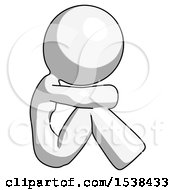 White Design Mascot Woman Sitting With Head Down Facing Sideways Right