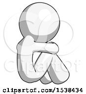White Design Mascot Man Sitting With Head Down Back View Facing Right
