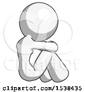 White Design Mascot Woman Sitting With Head Down Back View Facing Right