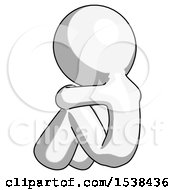 White Design Mascot Man Sitting With Head Down Back View Facing Left