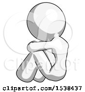 White Design Mascot Woman Sitting With Head Down Back View Facing Left