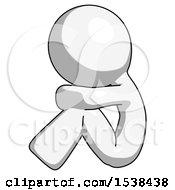 White Design Mascot Man Sitting With Head Down Facing Sideways Left