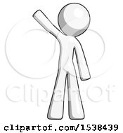 White Design Mascot Man Waving Emphatically With Right Arm