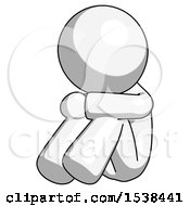 White Design Mascot Man Sitting With Head Down Facing Angle Left