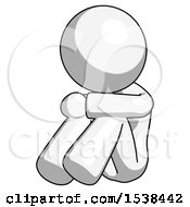 White Design Mascot Woman Sitting With Head Down Facing Angle Left