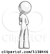 White Design Mascot Woman Thinking Wondering Or Pondering Rear View