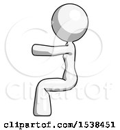 White Design Mascot Woman In Sitting Or Driving Position