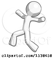 Poster, Art Print Of White Design Mascot Man Running Away In Hysterical Panic Direction Left