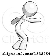 White Design Mascot Woman Sneaking While Reaching For Something