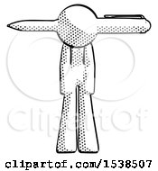 Halftone Design Mascot Woman Pen Stuck Through Head