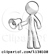 Poster, Art Print Of Halftone Design Mascot Man Holding Megaphone Bullhorn Facing Right
