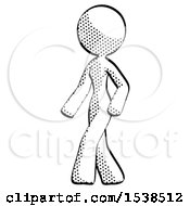 Halftone Design Mascot Woman Man Walking Turned Left Front View