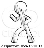 Halftone Design Mascot Man Martial Arts Defense Pose Left