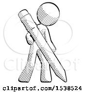 Halftone Design Mascot Woman Drawing With Large Pencil