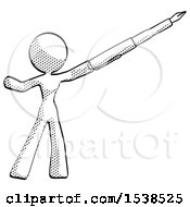 Halftone Design Mascot Woman Pen Is Mightier Than The Sword Calligraphy Pose