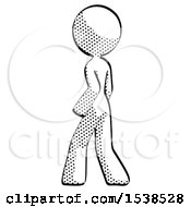 Poster, Art Print Of Halftone Design Mascot Woman Walking Away Direction Left View