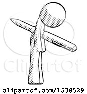 Halftone Design Mascot Man Impaled Through Chest With Giant Pen