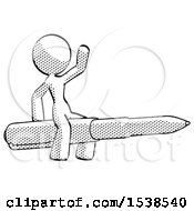 Halftone Design Mascot Woman Riding A Pen Like A Giant Rocket