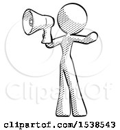 Poster, Art Print Of Halftone Design Mascot Woman Shouting Into Megaphone Bullhorn Facing Left