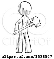 Halftone Design Mascot Woman With Sledgehammer Standing Ready To Work Or Defend