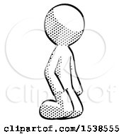 Poster, Art Print Of Halftone Design Mascot Man Kneeling Angle View Right