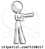 Halftone Design Mascot Woman Presenting Something To Her Left