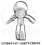 Poster, Art Print Of Halftone Design Mascot Man Looking Down Through Magnifying Glass