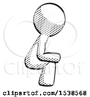 Halftone Design Mascot Man Squatting Facing Right