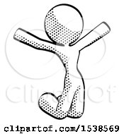 Halftone Design Mascot Woman Jumping Or Kneeling With Gladness
