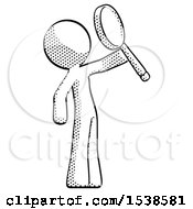 Poster, Art Print Of Halftone Design Mascot Man Inspecting With Large Magnifying Glass Facing Up