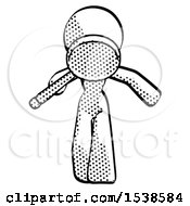 Halftone Design Mascot Woman Looking Down Through Magnifying Glass