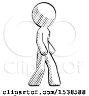 Halftone Design Mascot Man Walking Turned Right Front View