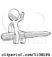 Halftone Design Mascot Man Riding A Pen Like A Giant Rocket